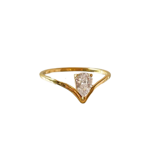 18k Gold Micro-inlaid V-shaped Water-drop Moissanite diamond ring